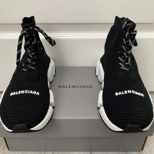 NEW Balenciaga Women's Speed 2.0 Lace-Up Sneaker in Black/White